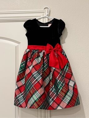 Girls Boutique Biscotti Christmas Plaid Velvet Dress with Red Bow Size 6
